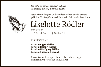 Anzeige von Liselotte Rödler von Reutlinger General-Anzeiger