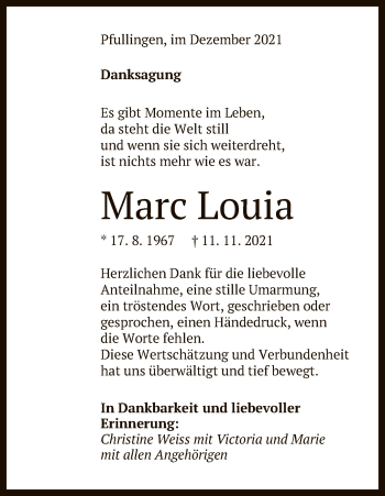 Anzeige von Marc Louia von Reutlinger General-Anzeiger