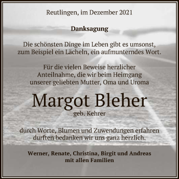 Anzeige von Margot Bleher von Reutlinger General-Anzeiger