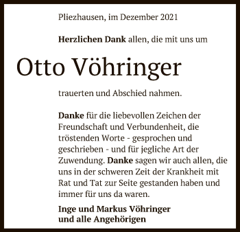 Anzeige von Otto Vöhringer von Reutlinger General-Anzeiger