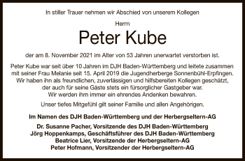 Anzeige von Peter Kube von Reutlinger General-Anzeiger