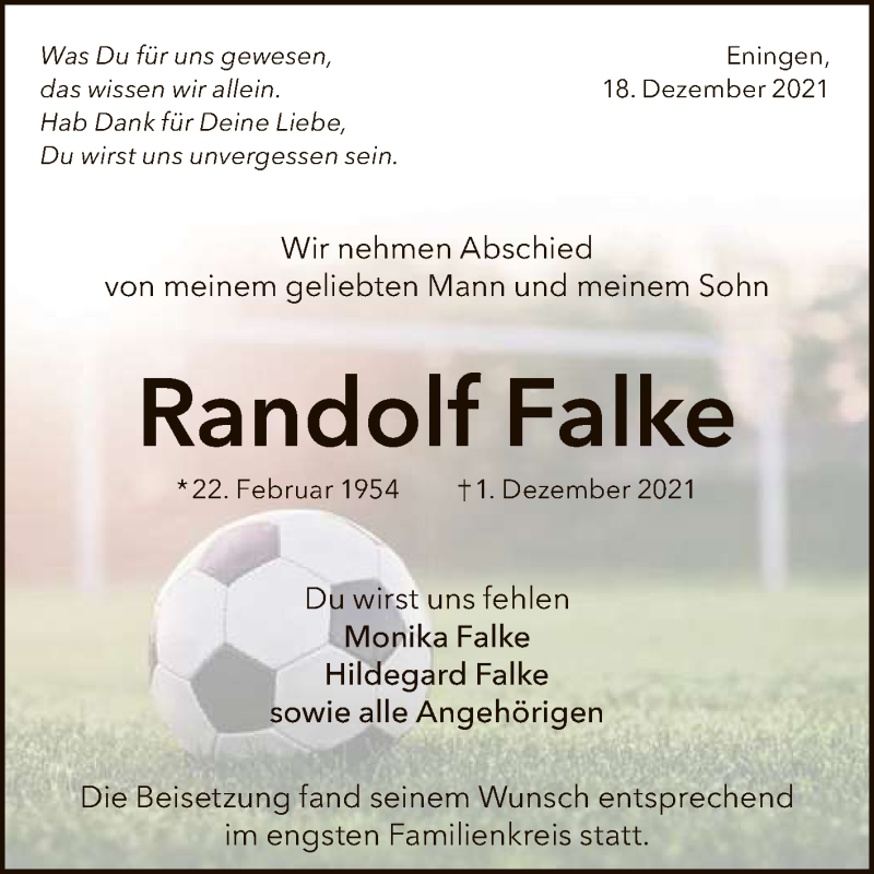  Traueranzeige für Randolf Falke vom 18.12.2021 aus Reutlinger General-Anzeiger