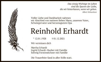 Anzeige von Reinhold Erhardt von Reutlinger General-Anzeiger