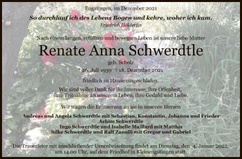 Anzeige von Renate Anna Schwerdtle von Reutlinger General-Anzeiger