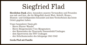 Anzeige von Siegfried Flad von Reutlinger General-Anzeiger