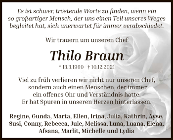 Anzeige von Thilo Braun von Reutlinger General-Anzeiger
