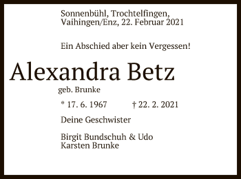 Anzeige von Alexandra Betz von Reutlinger General-Anzeiger