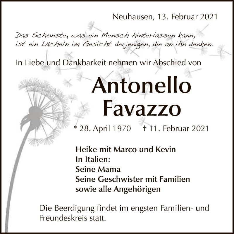  Traueranzeige für Antonello Favazzo vom 13.02.2021 aus Reutlinger General-Anzeiger