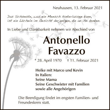 Anzeige von Antonello Favazzo von Reutlinger General-Anzeiger