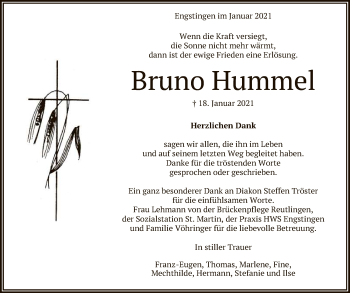 Anzeige von Bruno Hummel von Reutlinger General-Anzeiger