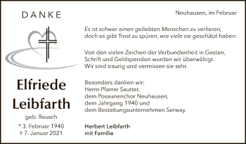 Anzeige von Elfriede Leibfarth von Reutlinger General-Anzeiger