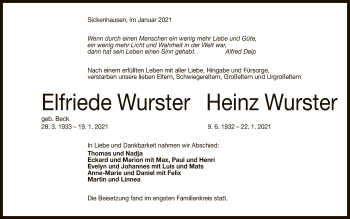 Anzeige von Elfriede und Heinz Wurster von Reutlinger General-Anzeiger