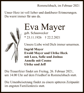 Anzeige von Eva Mayer von Reutlinger General-Anzeiger