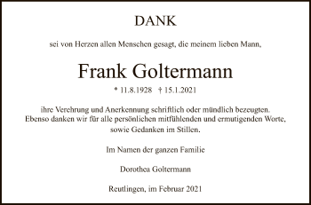 Anzeige von Frank Goltermann von Reutlinger General-Anzeiger