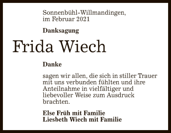 Anzeige von Frida Wiech von Reutlinger General-Anzeiger