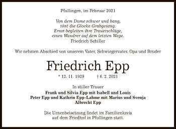 Anzeige von Friedrich Epp von Reutlinger General-Anzeiger