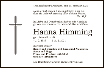 Anzeige von Hanna Himming von Reutlinger General-Anzeiger