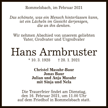 Anzeige von Hans Armbruster von Reutlinger General-Anzeiger