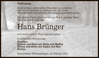 Anzeige von Hans Brünger von Reutlinger General-Anzeiger