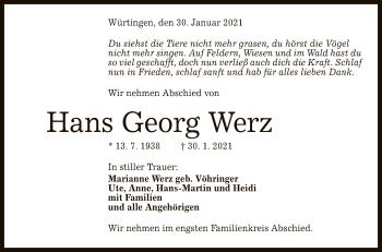 Anzeige von Hans Georg Werz von Reutlinger General-Anzeiger