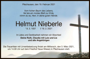 Anzeige von Helmut Nieberle von Reutlinger General-Anzeiger