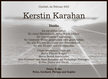 Anzeige von Kerstin Karahan von Reutlinger General-Anzeiger