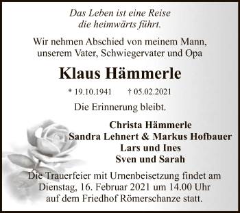 Anzeige von Klaus Hämmerle von Reutlinger General-Anzeiger