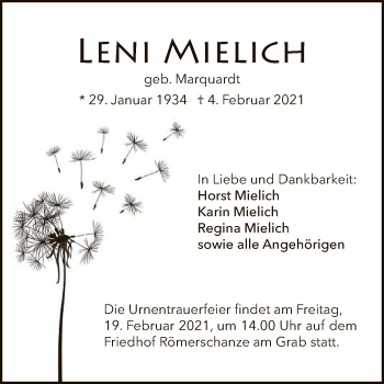 Anzeige von Leni Mielich von Reutlinger General-Anzeiger