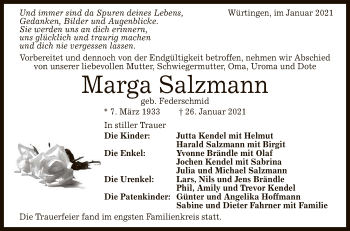 Anzeige von Marga Salzmann von Reutlinger General-Anzeiger