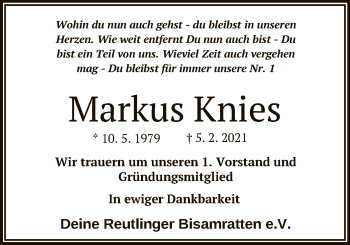 Anzeige von Markus Knies von Reutlinger General-Anzeiger