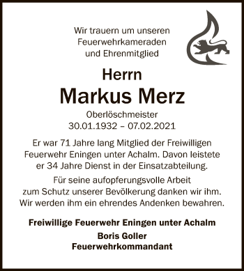 Anzeige von Markus Merz von Reutlinger General-Anzeiger