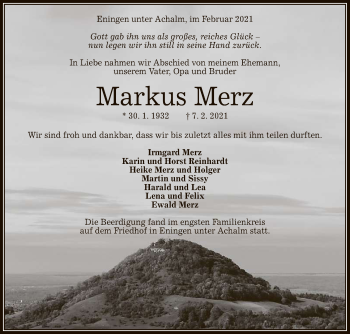 Anzeige von Markus Merz von Reutlinger General-Anzeiger