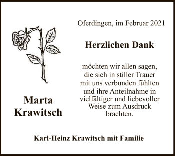 Anzeige von Marta Krawitsch von Reutlinger General-Anzeiger