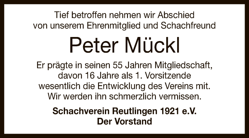  Traueranzeige für Peter Mückl vom 20.02.2021 aus Reutlinger General-Anzeiger