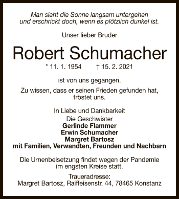 Anzeige von Robert Schumacher von Reutlinger General-Anzeiger