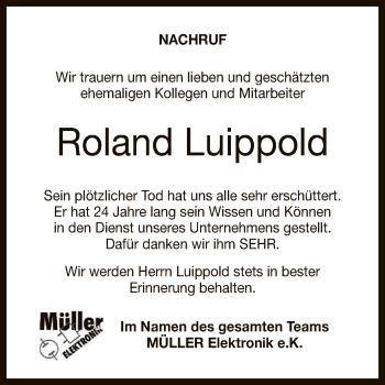 Anzeige von Roland Luippold von Reutlinger General-Anzeiger