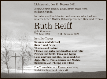 Anzeige von Ruth Reiff von Reutlinger General-Anzeiger