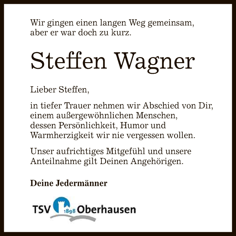  Traueranzeige für Steffen Wagner vom 13.02.2021 aus Reutlinger General-Anzeiger