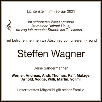 Anzeige von Steffen Wagner von Reutlinger General-Anzeiger