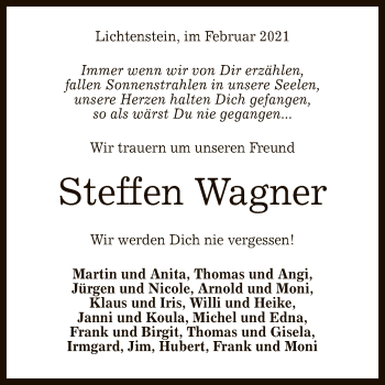 Anzeige von Steffen Wagner von Reutlinger General-Anzeiger