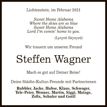 Anzeige von Steffen Wagner von Reutlinger General-Anzeiger