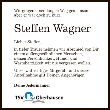 Anzeige von Steffen Wagner von Reutlinger General-Anzeiger