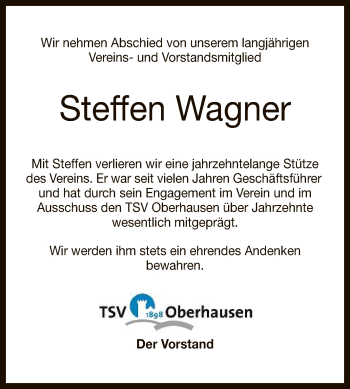 Anzeige von Steffen Wagner von Reutlinger General-Anzeiger