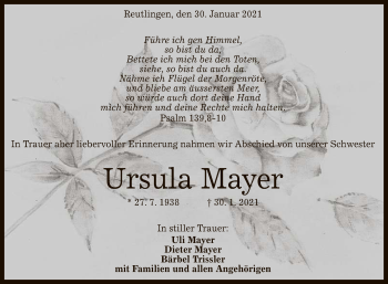 Anzeige von Ursula Mayer von Reutlinger General-Anzeiger