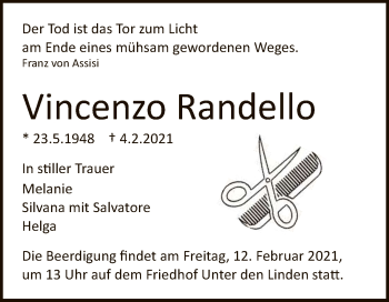 Anzeige von Vincenzo Randello von Reutlinger General-Anzeiger