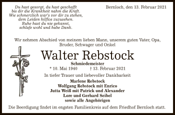 Anzeige von Walter Rebstock von Reutlinger General-Anzeiger