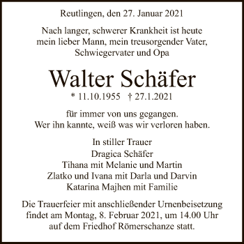 Anzeige von Walter Schäfer von Reutlinger General-Anzeiger