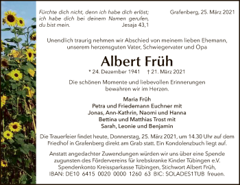 Anzeige von Albert Früh von Reutlinger General-Anzeiger