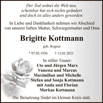 Anzeige von Brigitte Kottmann von Reutlinger General-Anzeiger