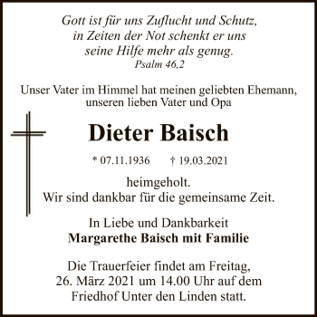 Anzeige von Dieter Baisch von Reutlinger General-Anzeiger